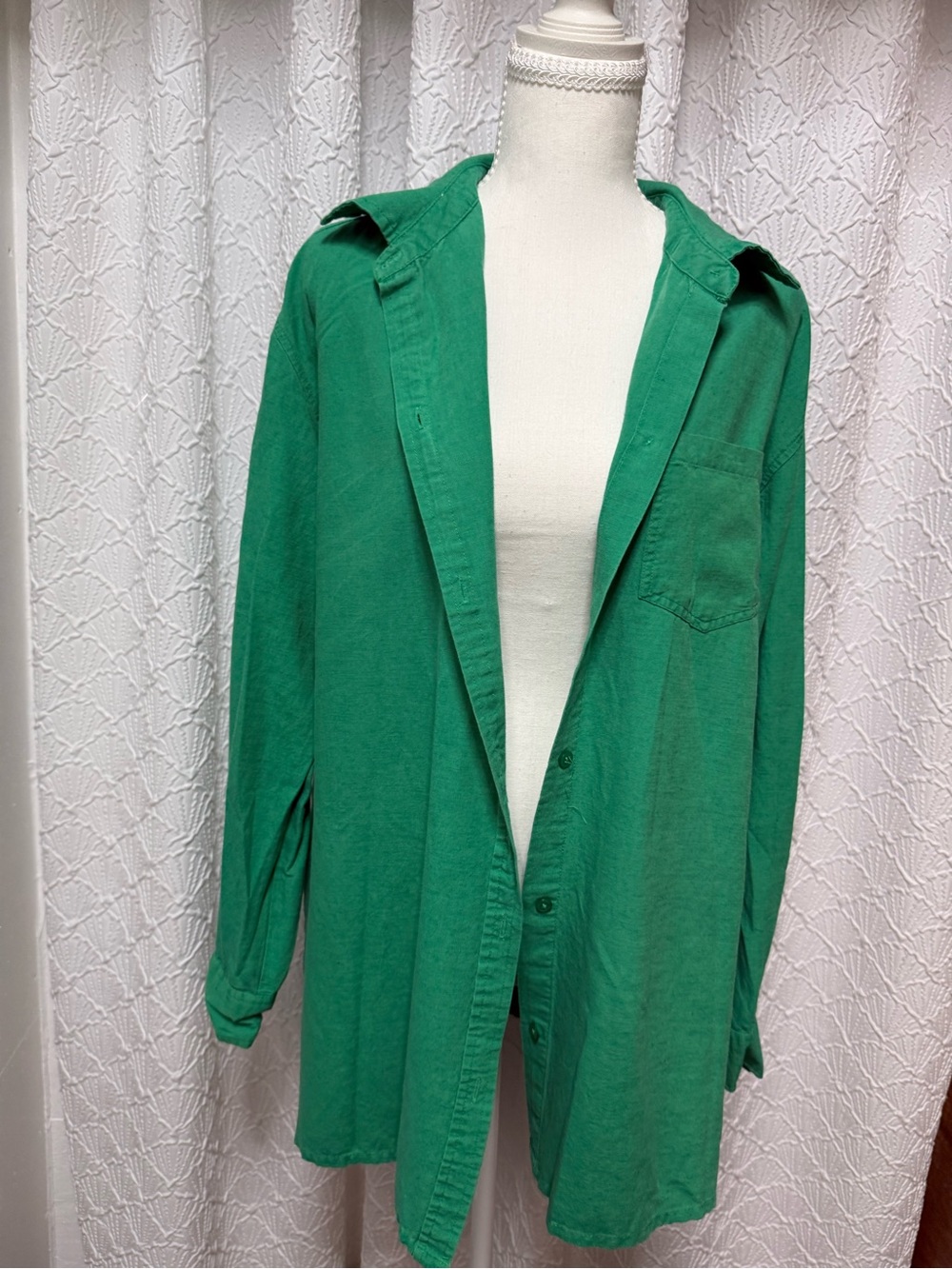 Green Button-Front Overshirt Jacket